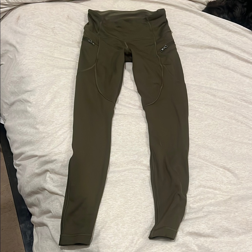 Olive Green High-Waisted Leggings